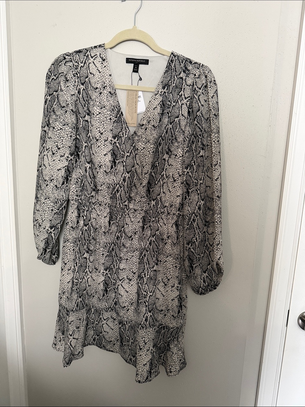 Banana Republic Black and White Snake Print Wrap Dress